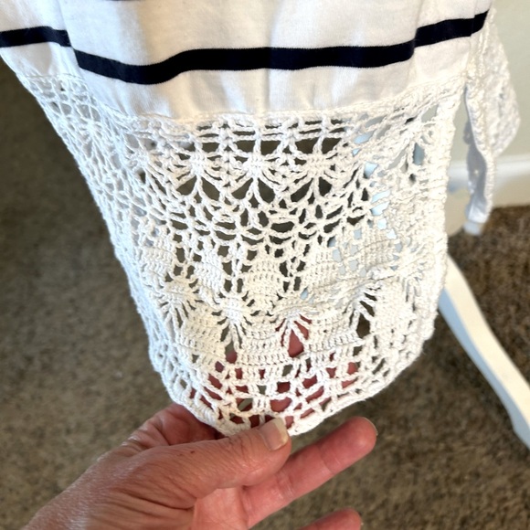 Lauren Jeans Company Ralph Lauren Navy/White Striped tank dress w/ crochet hem - Picture 6 of 11